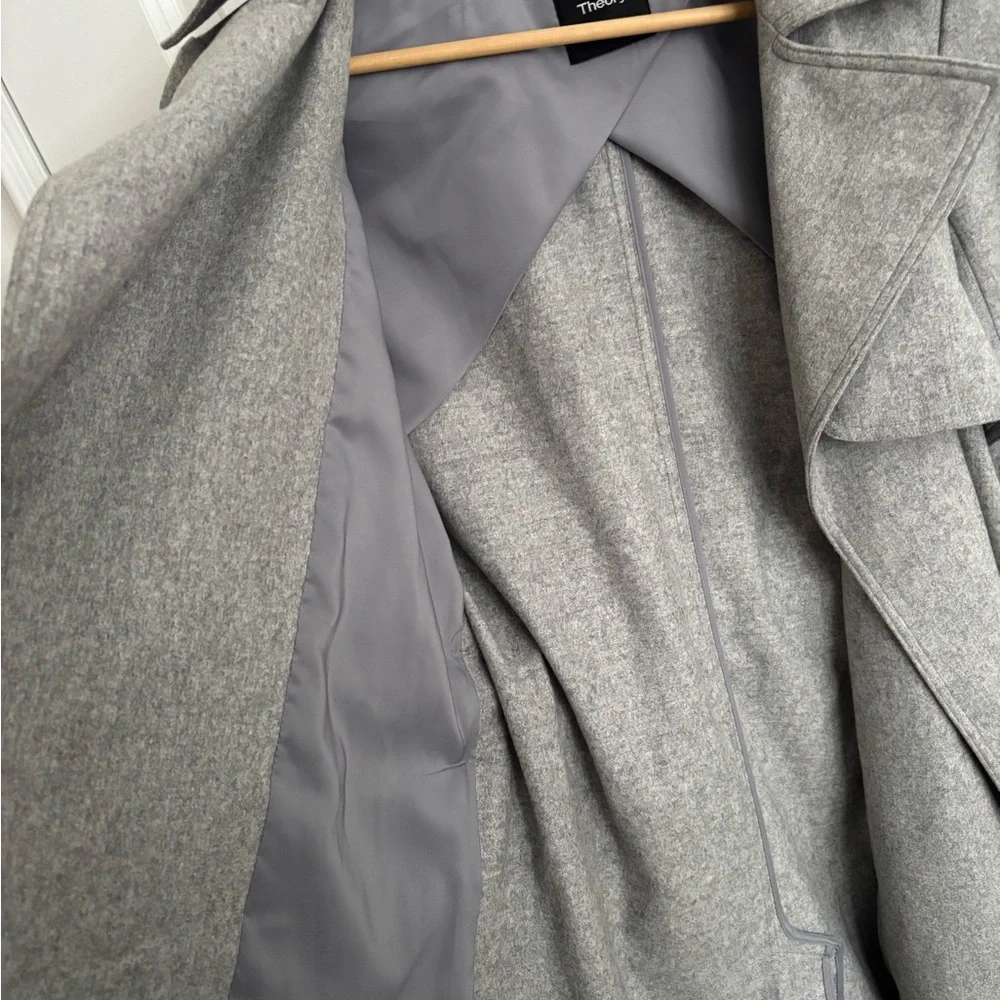 Theory Classic Heathered Gray Wool Cashmere Trench Coat M - Picture 4 of 15